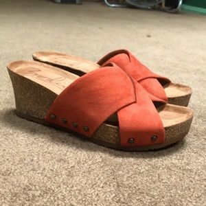 Burnt Orange Platform Wedge Sandals